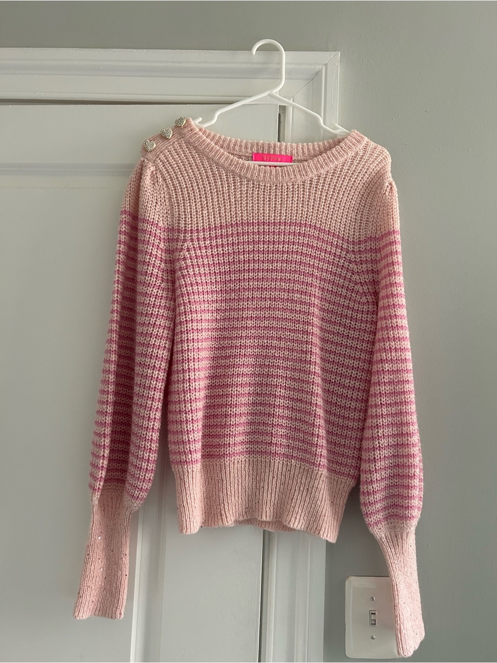 Lily Pulitzer Pink Finney Sweater with Sparkle Stripes and Jeweled Heart Accents - Picture 4 of 5